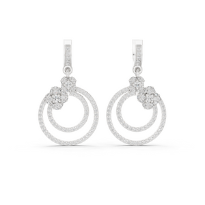 White gold 1.08 ct lab grown diamond double circle drop earrings, front view
