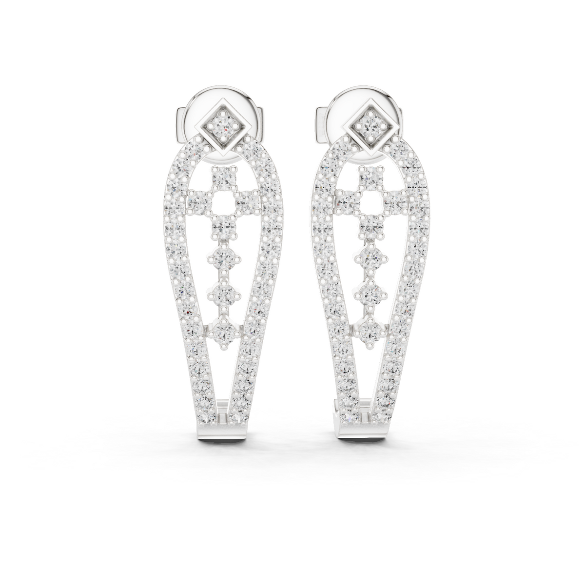 White gold 0.50 ct lab grown diamond open teardrop drop earrings, front view