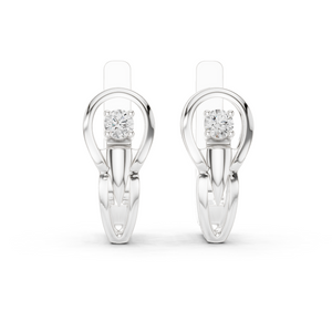 Lab grown diamond solitaire huggie earrings in white gold, front view