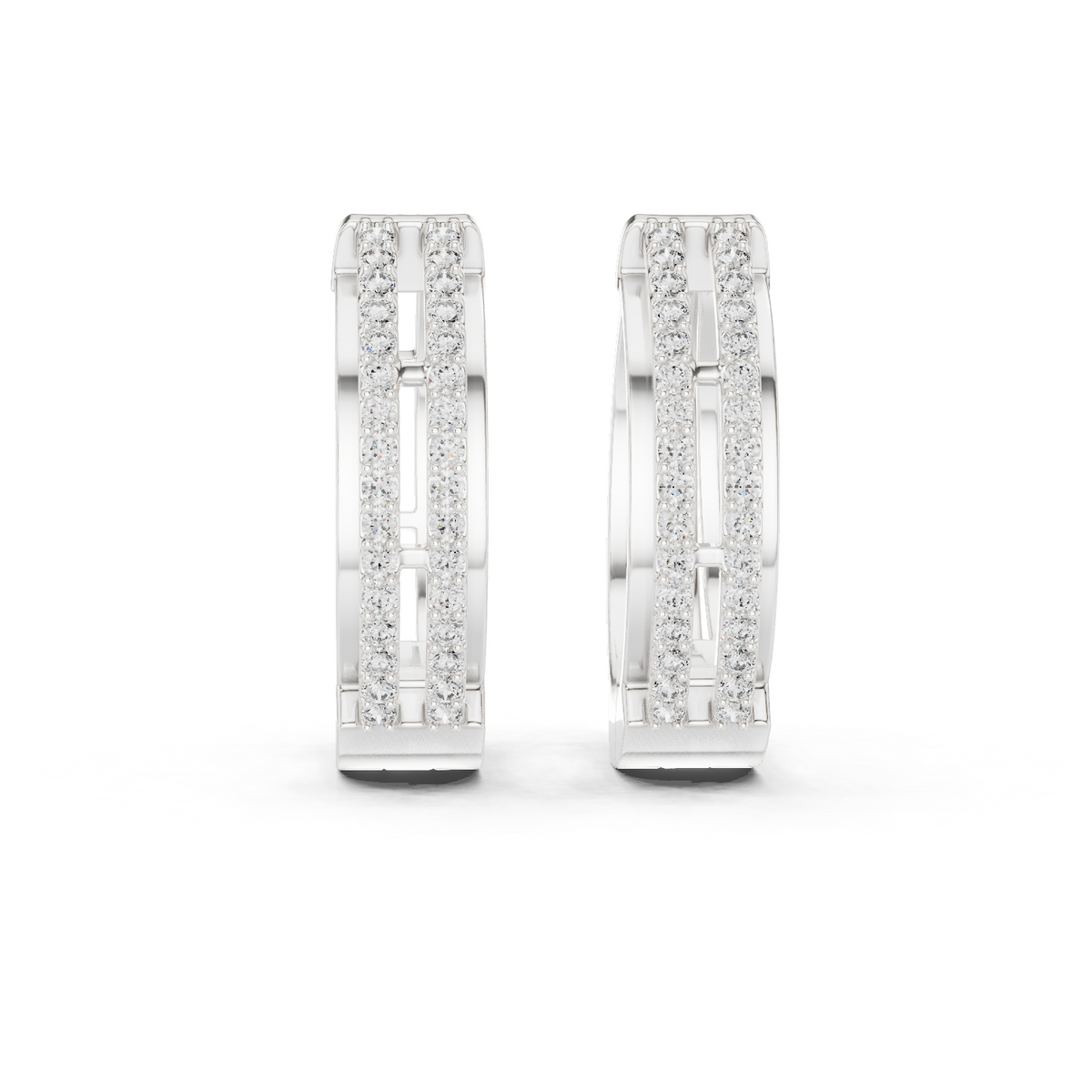 White gold 0.51 ct lab grown diamond double row hoop earrings, front view