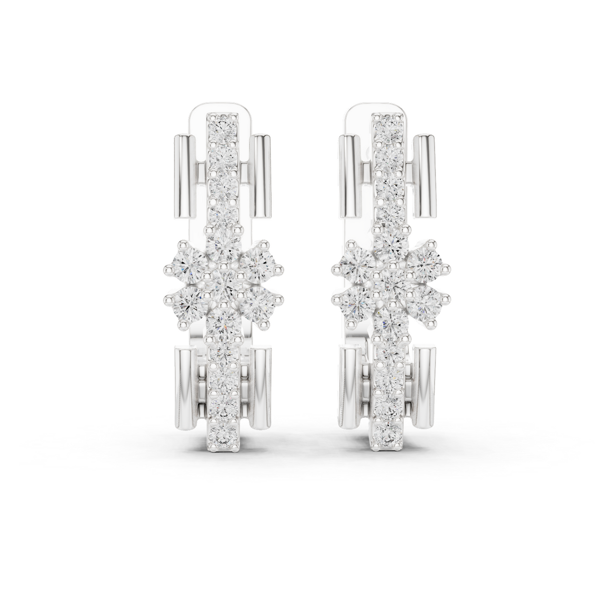 Lab Grown Diamond Flower Cluster Huggie Earrings