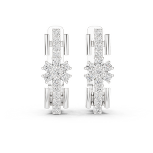 Lab Grown Diamond Flower Cluster Huggie Earrings