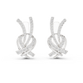 White gold 0.51 ct lab grown diamond love knot huggie earrings, front view