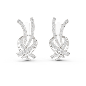 White gold 0.51 ct lab grown diamond love knot huggie earrings, front view
