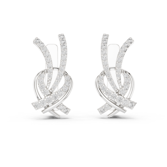 White gold 0.51 ct lab grown diamond love knot huggie earrings, front view