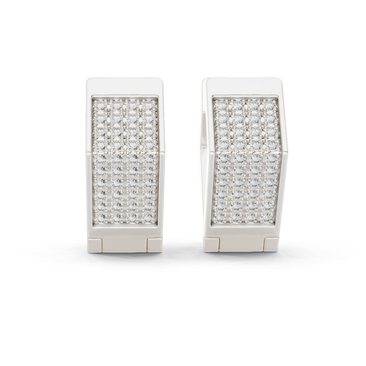 Lab Grown Diamond Pavé Bar Huggie Earrings in white gold