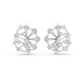 Lab grown diamond fan cluster stud earrings in white gold, front view