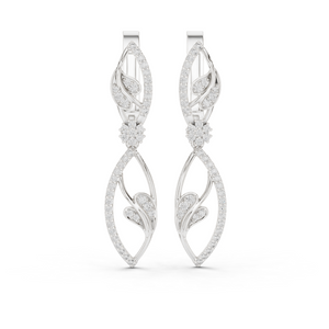 White gold 0.73 ct lab grown diamond floral vine leverback drop earrings, front view