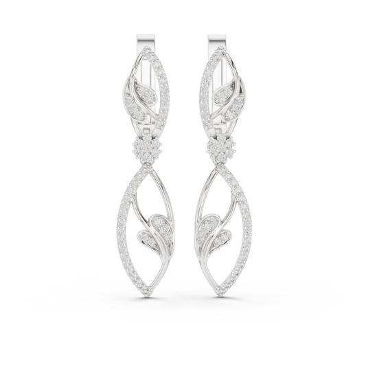 White gold 0.73 ct lab grown diamond floral vine leverback drop earrings, front view