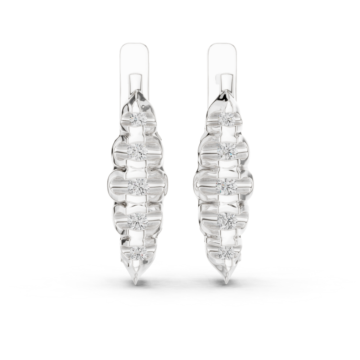 White gold 0.26 ct lab grown diamond graduated bezel huggie earrings, front view