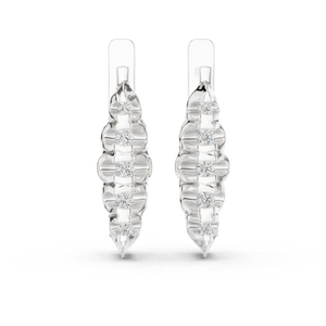 White gold 0.26 ct lab grown diamond graduated bezel huggie earrings, front view
