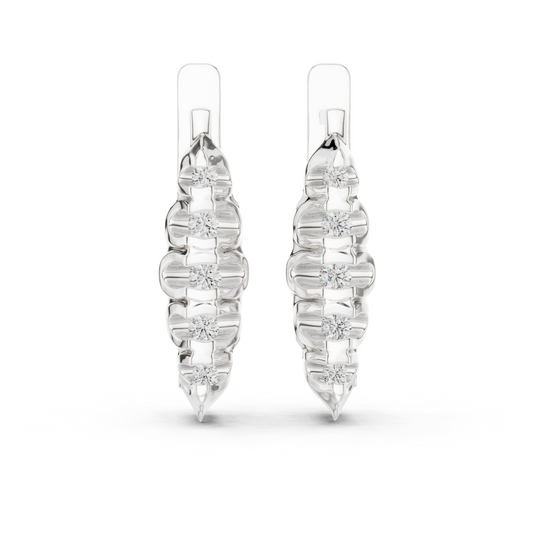 White gold 0.26 ct lab grown diamond graduated bezel huggie earrings, front view