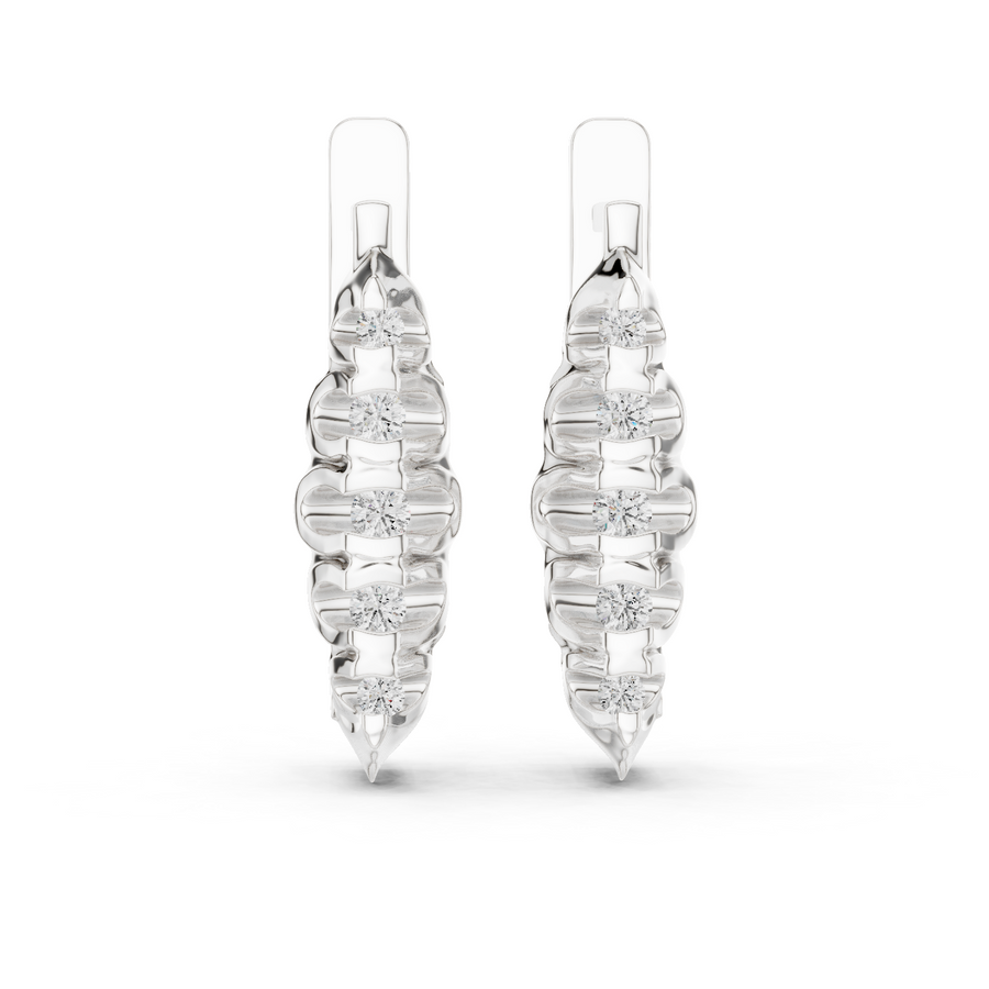 White gold 0.26 ct lab grown diamond graduated bezel huggie earrings, front view