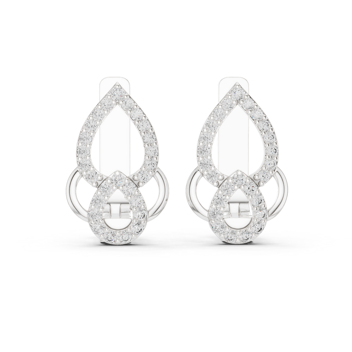 White gold 0.36 ct lab grown diamond double teardrop huggie earrings, front view