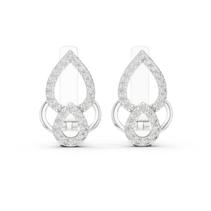 White gold 0.36 ct lab grown diamond double teardrop huggie earrings, front view
