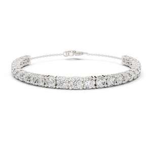 White gold graduated round diamond tennis bracelet, close-up view