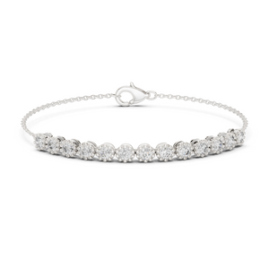 White gold round diamond chain bracelet, close-up view