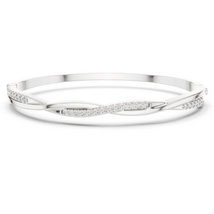 White gold twisted diamond bangle bracelet, close-up view