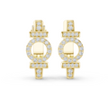 Yellow gold 0.45 ct lab grown diamond art deco circle huggie earrings, front view