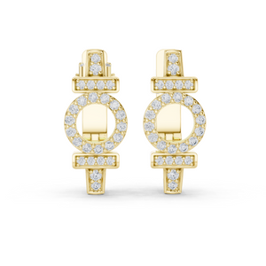 Yellow gold 0.45 ct lab grown diamond art deco circle huggie earrings, front view