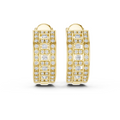Yellow gold wide pavé lab grown diamond huggie hoop earrings, front view