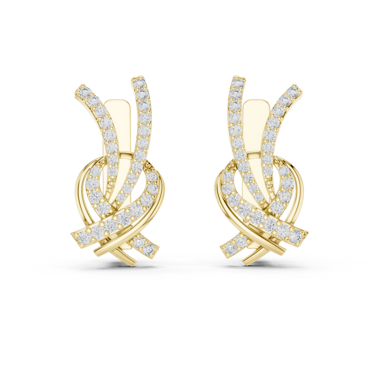Yellow gold 0.51 ct lab grown diamond love knot huggie earrings, front view