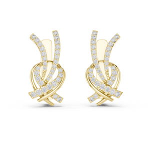 Yellow gold 0.51 ct lab grown diamond love knot huggie earrings, front view