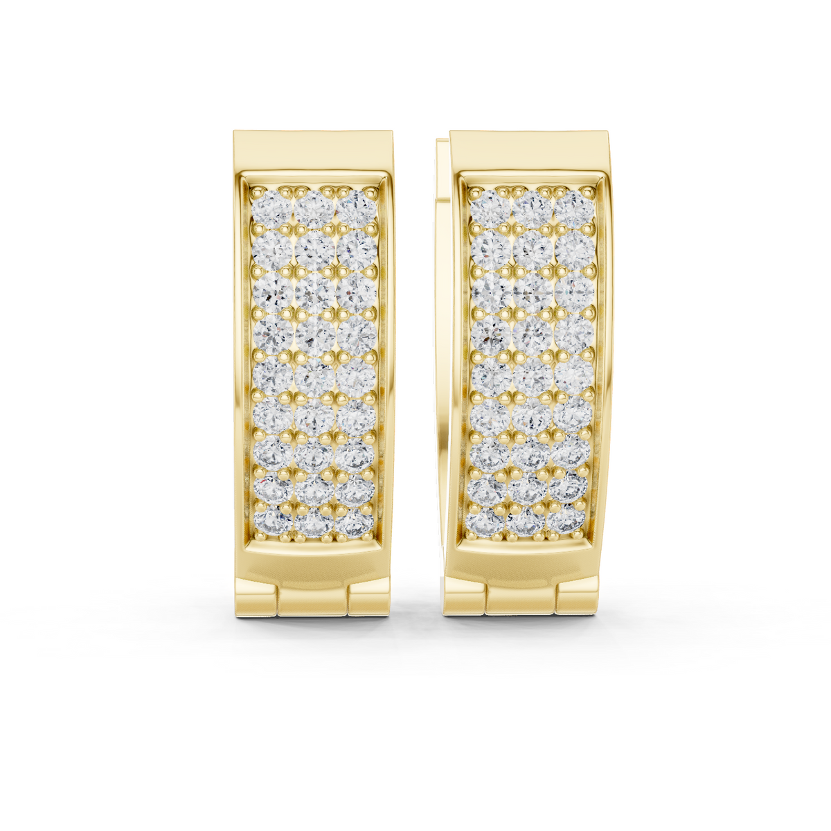 Yellow gold 0.54 ct lab grown diamond three-row pavé huggie hoop earrings, front view