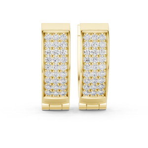 Yellow gold 0.54 ct lab grown diamond three-row pavé huggie hoop earrings, front view