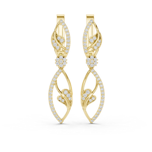 Yellow gold 0.73 ct lab grown diamond floral vine leverback drop earrings, front view