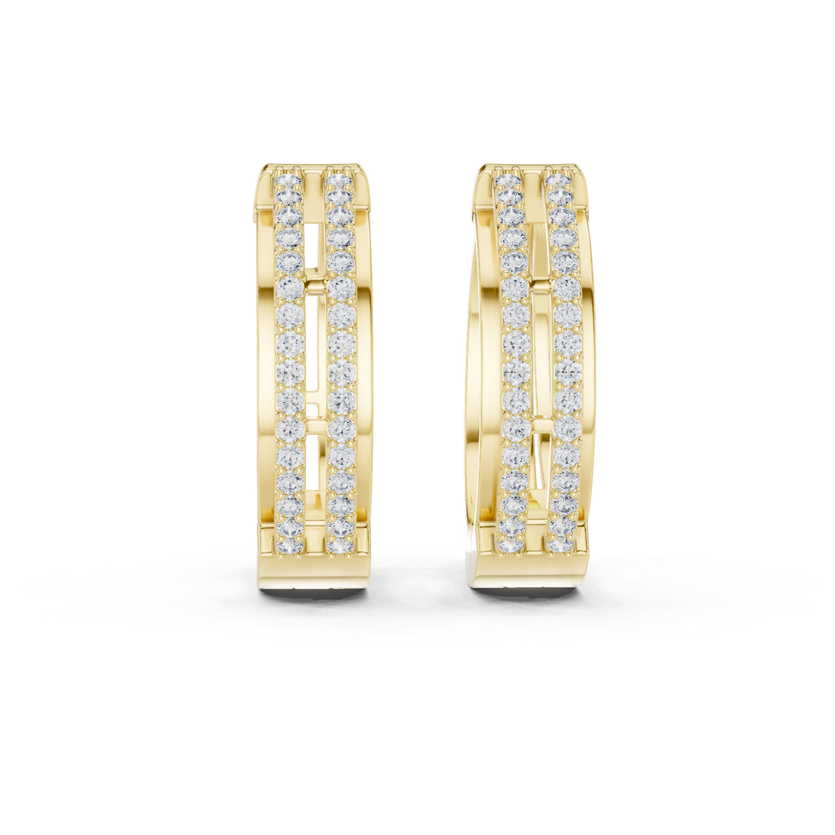 Yellow gold 0.51 ct lab grown diamond double row hoop earrings, front view