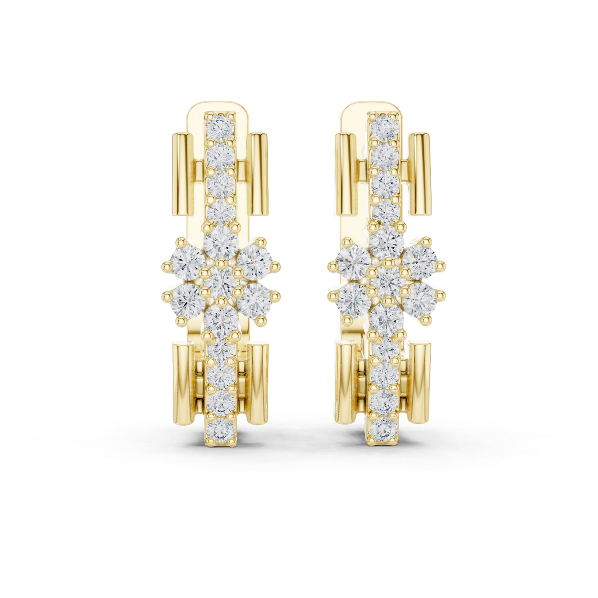 Lab Grown Diamond Flower Cluster Huggie Earrings
