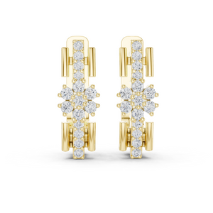 Lab Grown Diamond Flower Cluster Huggie Earrings