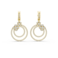 Yellow gold 1.08 ct lab grown diamond double circle drop earrings, front view