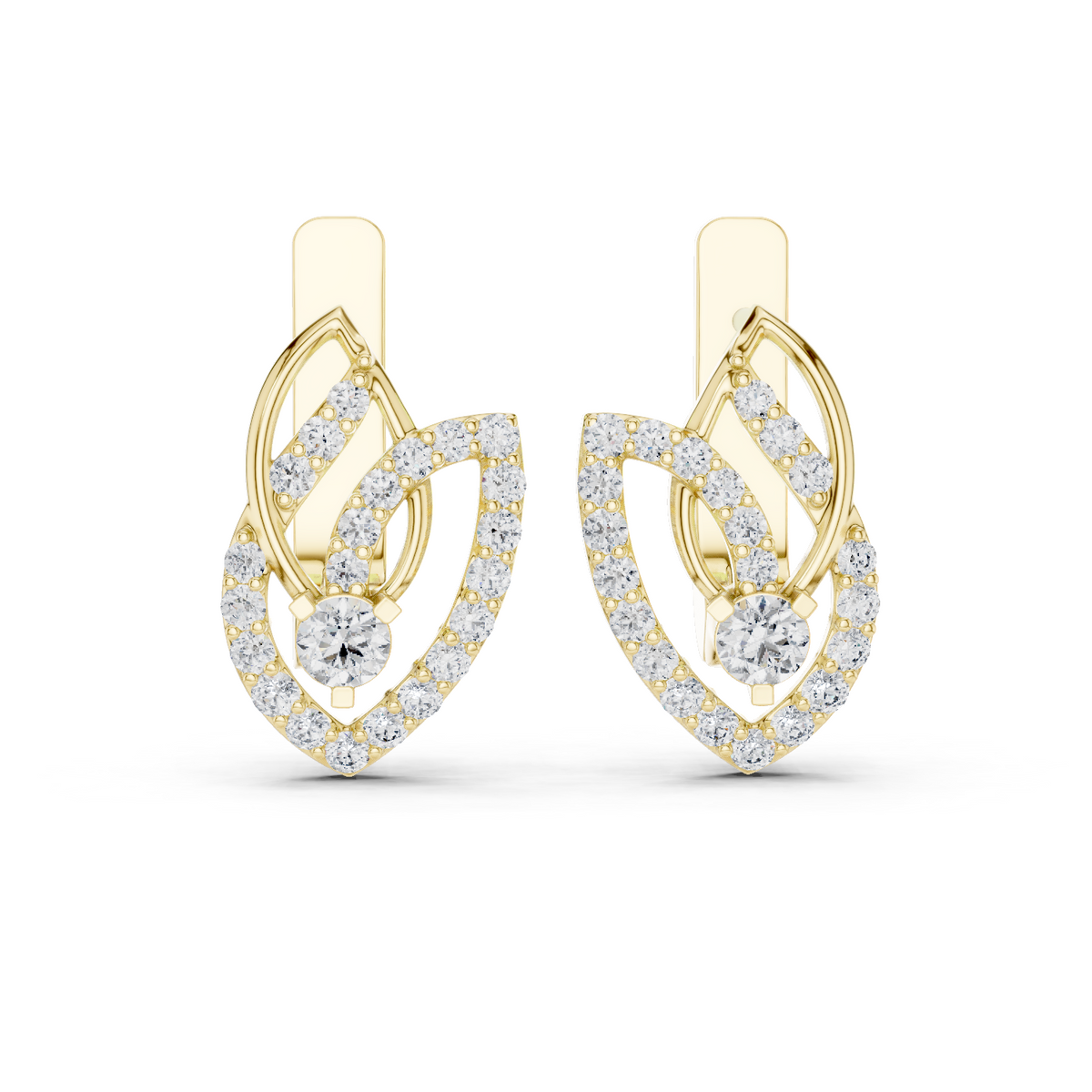 Lab Grown Diamond Open Leaf Huggie Earrings