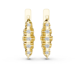 Yellow gold 0.26 ct lab grown diamond graduated bezel huggie earrings, front view