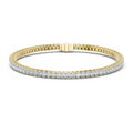 Yellow gold oval cut diamond tennis bracelet, close-up view