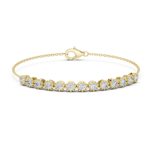 Yellow gold round diamond chain bracelet, close-up view