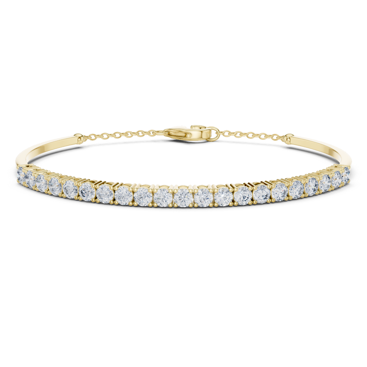 Yellow gold diamond bar bangle bracelet, close-up view