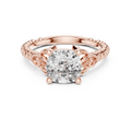 Rose gold 2.43 CT lab grown diamond cushion cut solitaire ring, front view