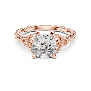 Rose gold 2.43 CT lab grown diamond cushion cut solitaire ring, front view