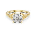 Yellow gold 2.43 CT lab grown diamond cushion cut solitaire ring, front view