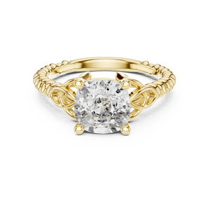 Yellow gold 2.43 CT lab grown diamond cushion cut solitaire ring, front view