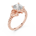 Rose gold lab grown diamond cushion cut solitaire ring, angled view