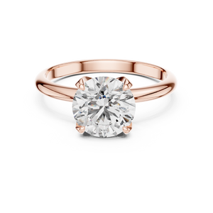 Rose gold 1.5 CT lab grown diamond round cut solitaire ring, front view
