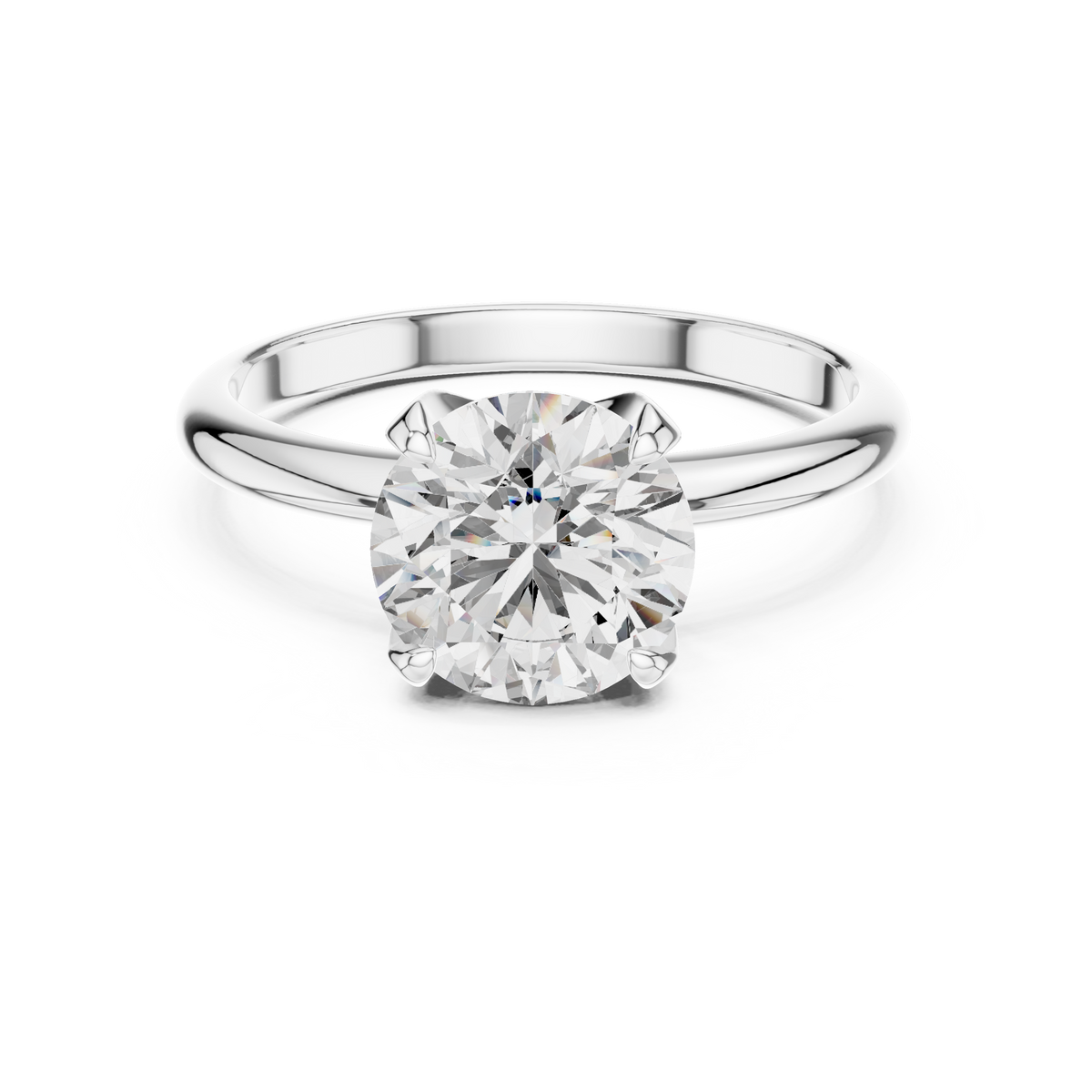 White gold 1.5 CT lab grown diamond round cut solitaire ring, front view