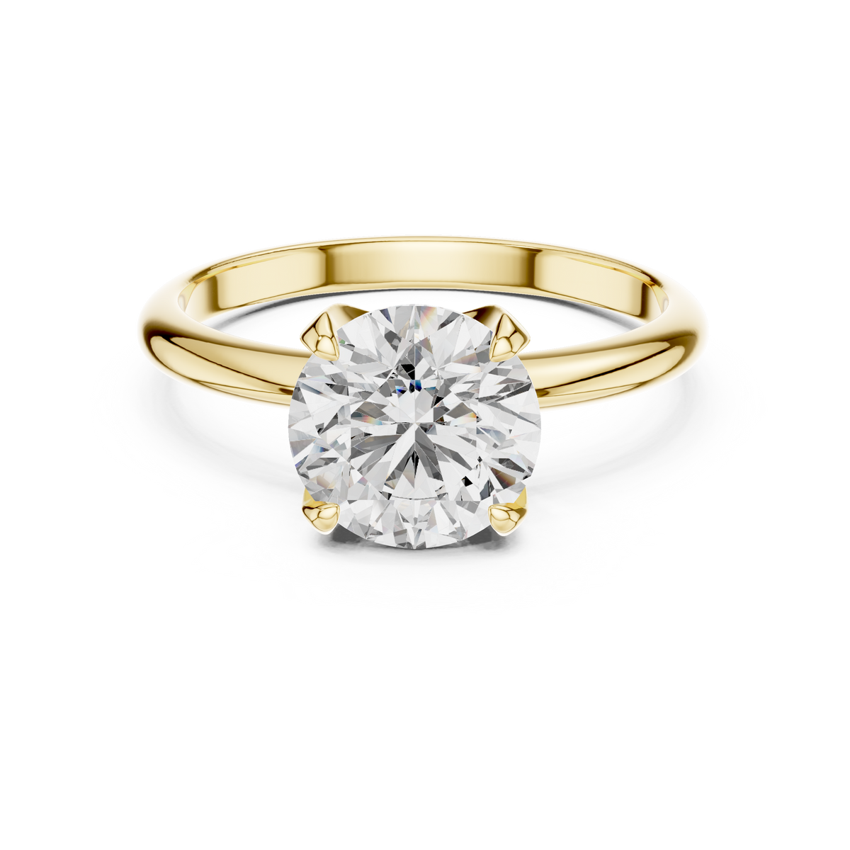 Yellow gold 1.5 CT lab grown diamond round cut solitaire ring, front view