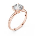 Rose gold lab grown diamond round cut solitaire ring, angled view