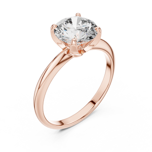 Rose gold lab grown diamond round cut solitaire ring, angled view