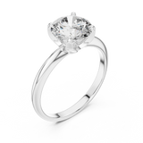 White gold lab grown diamond round cut solitaire ring, angled view